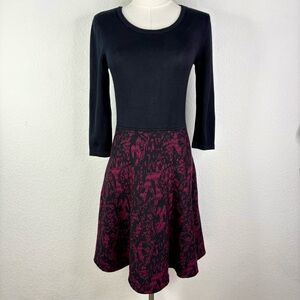 BCX Black & Burgundy Knit Fit & Flare Dress Size M